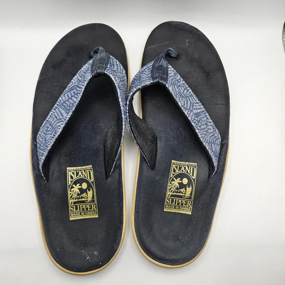 Island Slipper Mens Blue Tropical Print Flip Flops Summer Comfort Vacation Sz 11